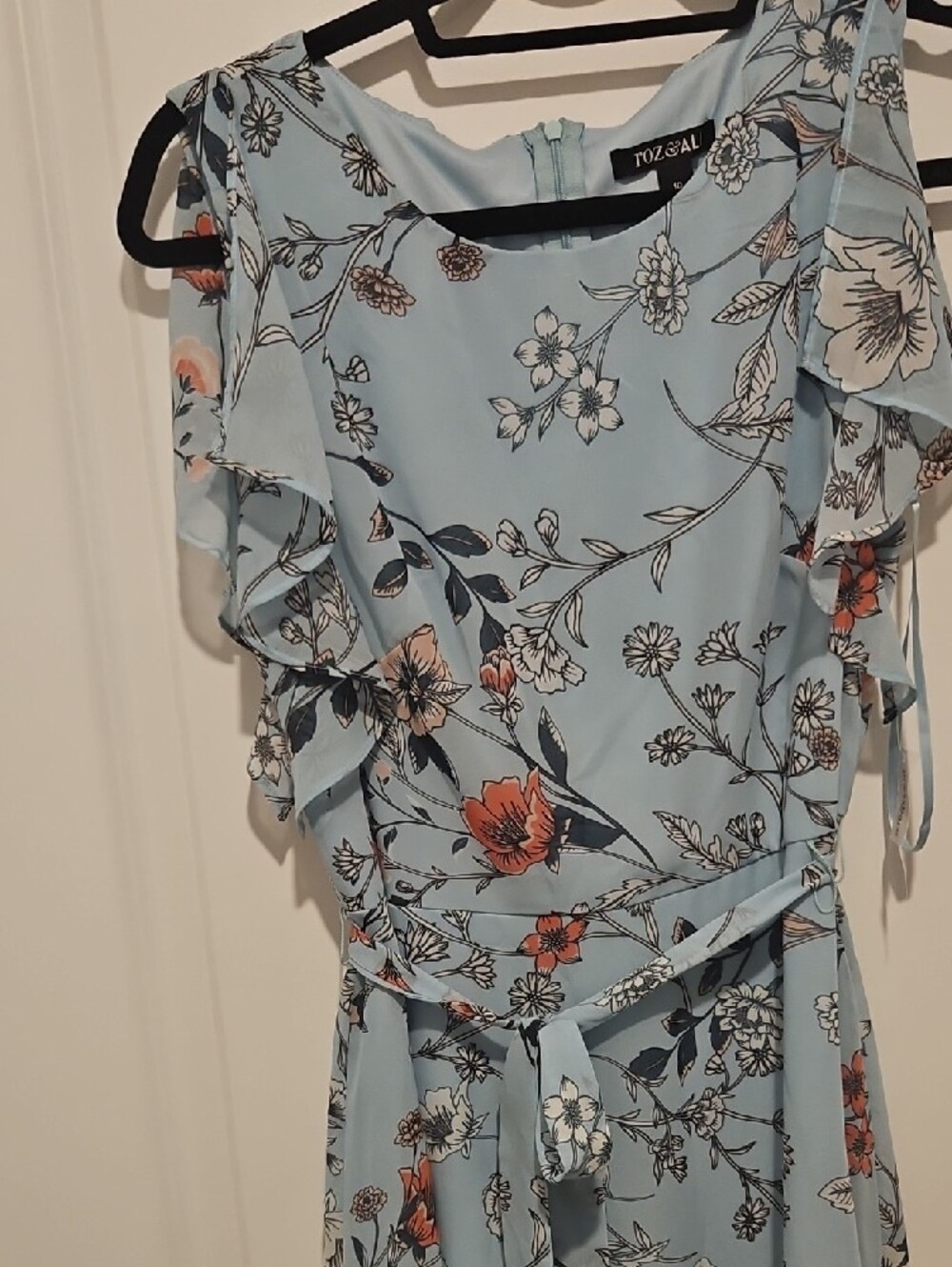 Sky Blue Floral High-Low Ruffle Dress - Picture 2 of 6
